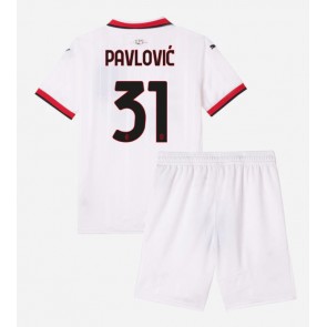 Billiga AC Milan Strahinja Pavlovic #31 Bortatröja Barn 2024-25 Kortärmad (+ Korta byxor)